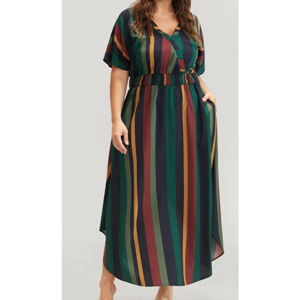 NWT BloomChic Multi-Stripe Wrap Maxi Dress Green 1X